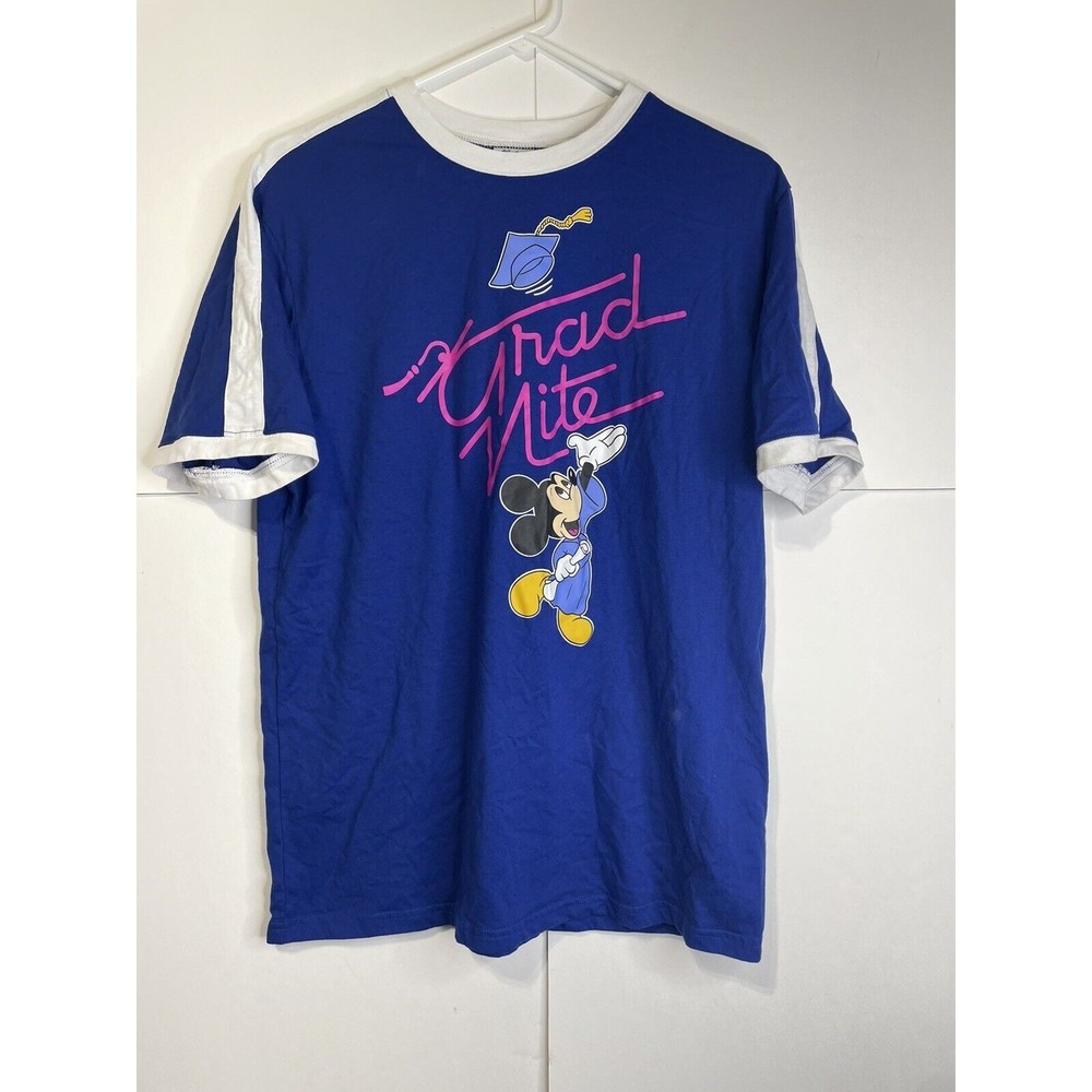 Vintage Disney Parks Mickey Mouse Graduation Grad Nite Shirt Size Small Blue Tee
